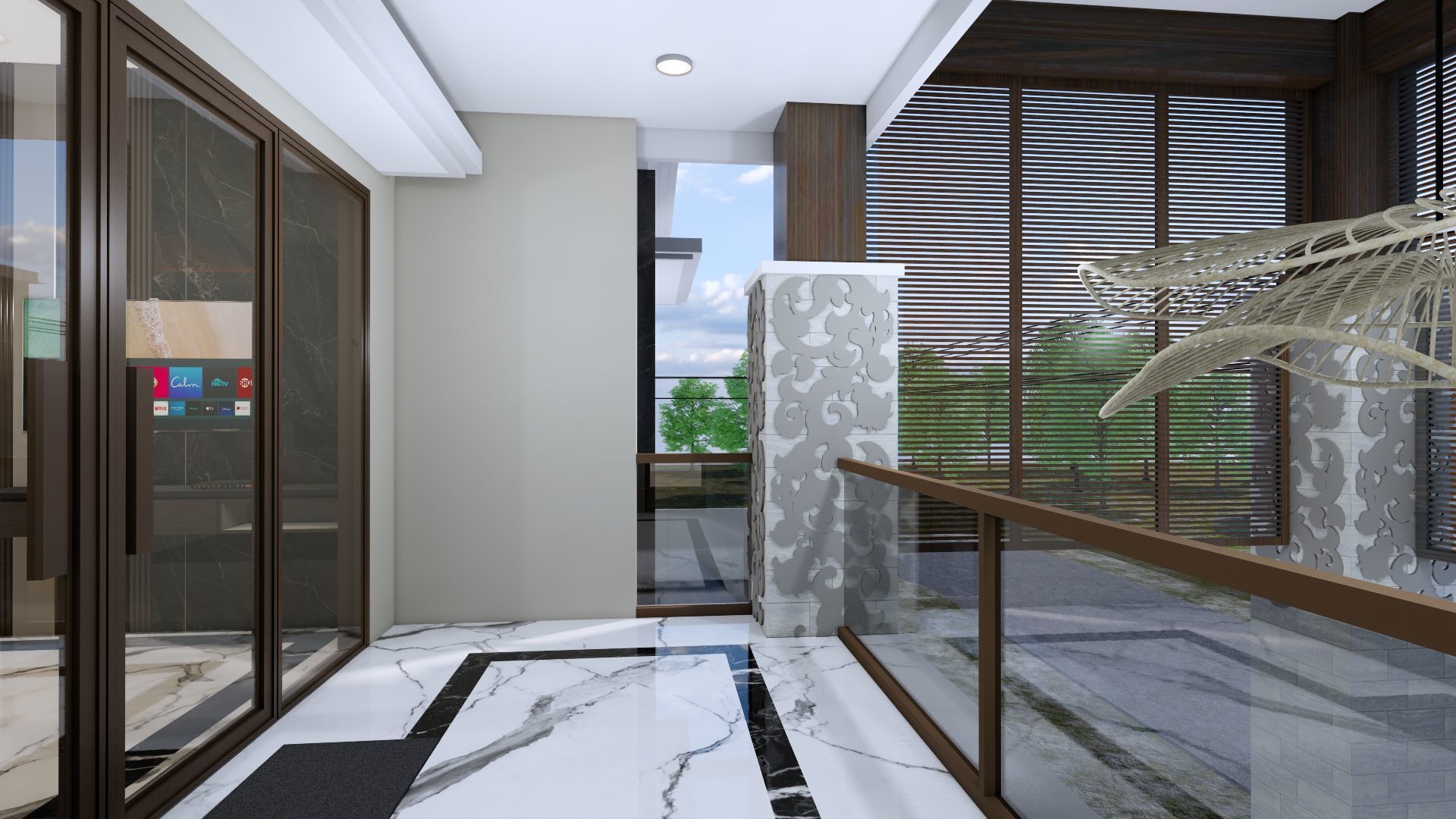 Luxury 2 floor House design with wooden House for reception 3D model_140