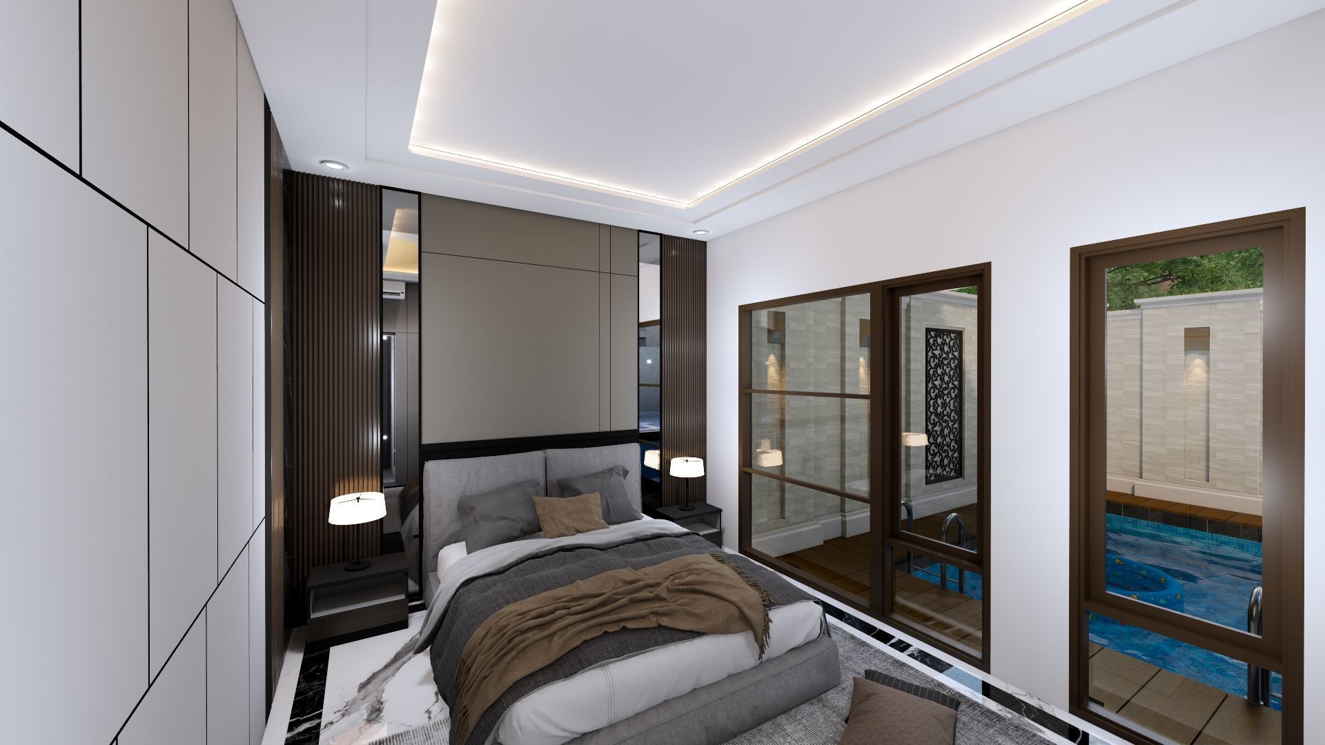 Luxury 2 floor House design with wooden House for reception 3D model_93