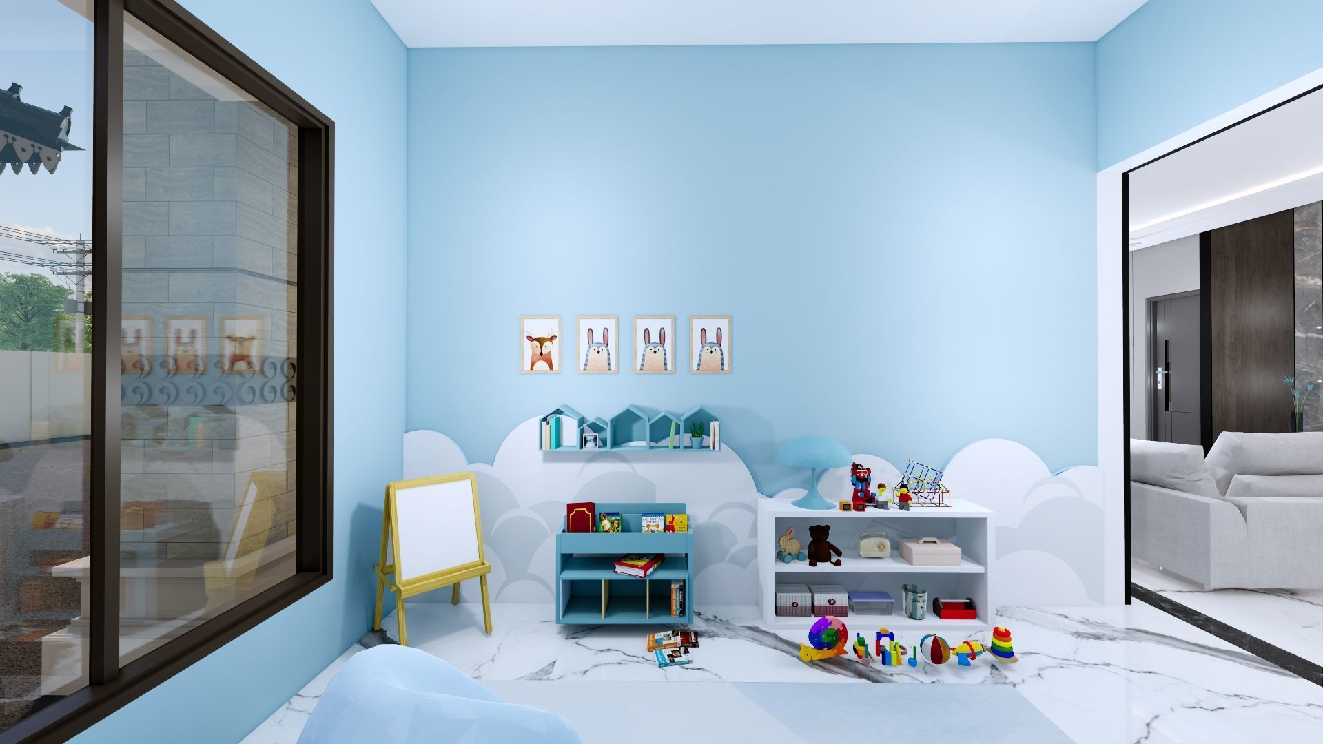 Luxury 2 floor House design with wooden House for reception 3D model_88