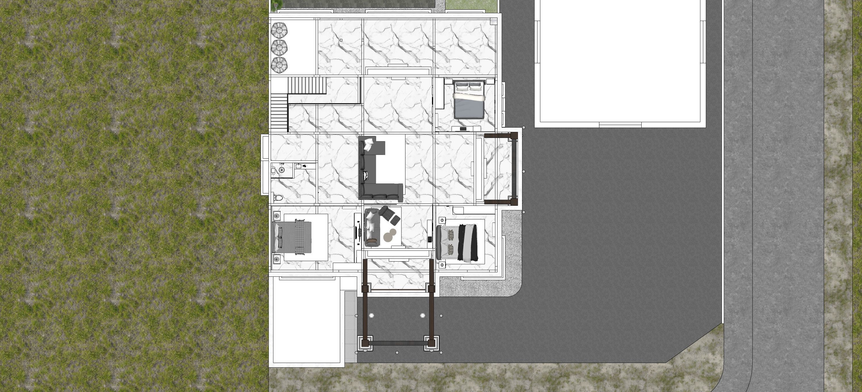 Luxury 2 floor House design with wooden House for reception 3D model_5