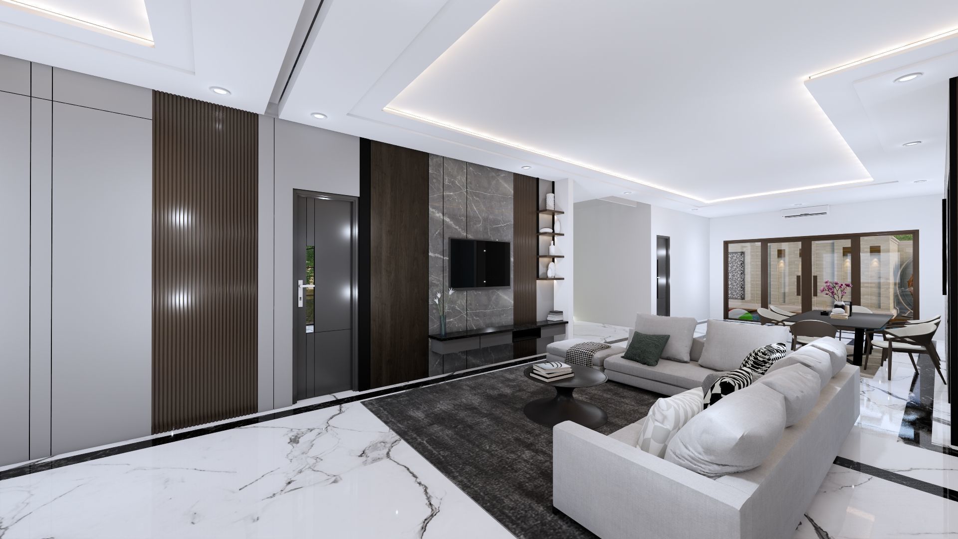 Luxury 2 floor House design with wooden House for reception 3D model_39