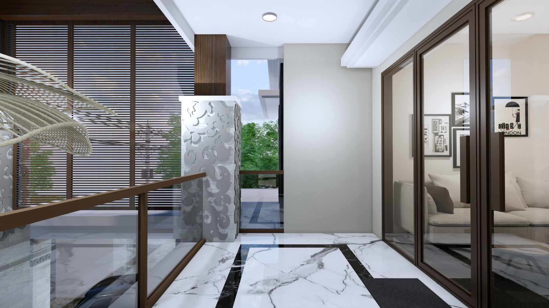 Luxury 2 floor House design with wooden House for reception 3D model_138