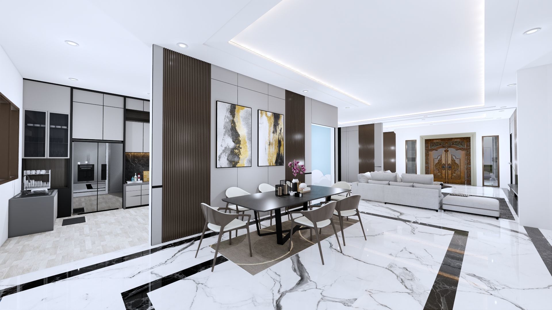 Luxury 2 floor House design with wooden House for reception 3D model_62