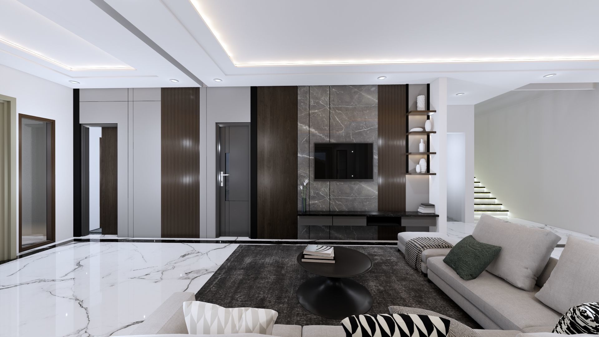 Luxury 2 floor House design with wooden House for reception 3D model_60