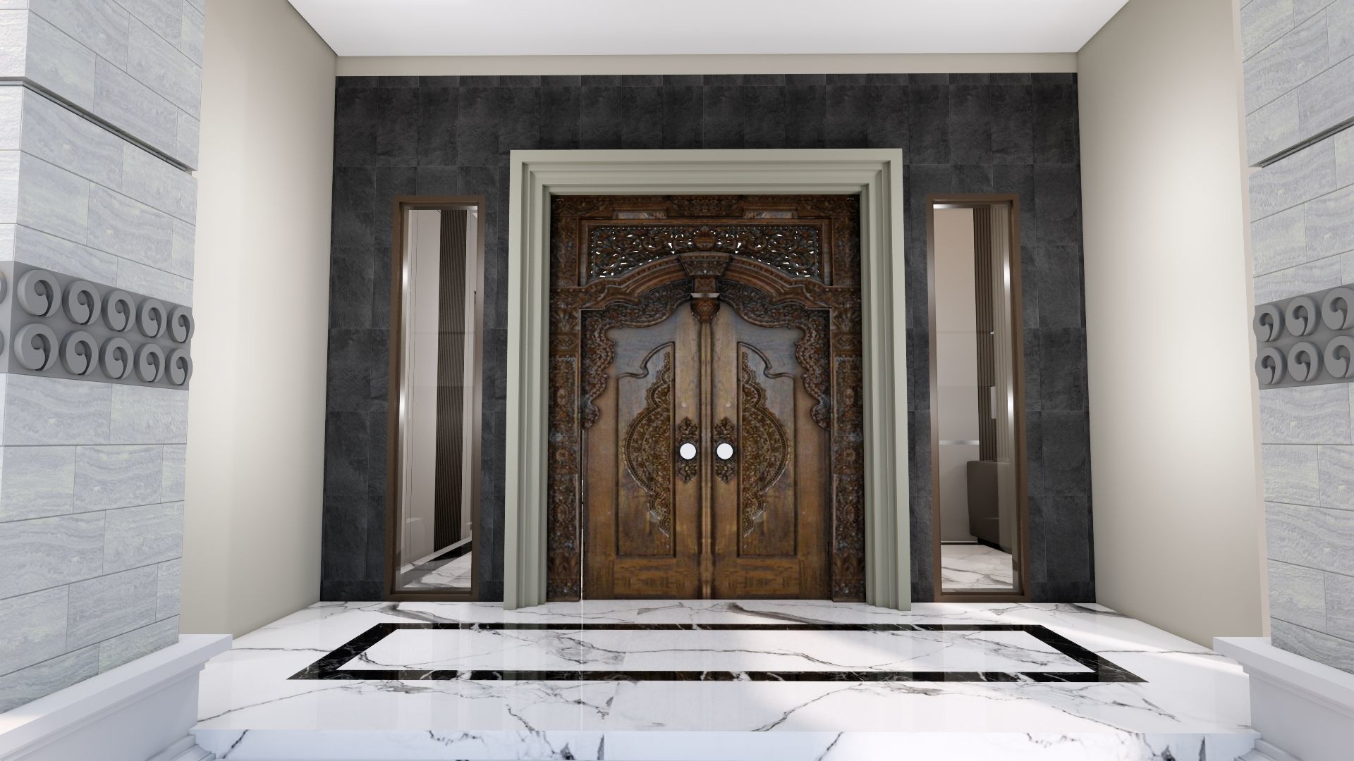 Luxury 2 floor House design with wooden House for reception 3D model_57