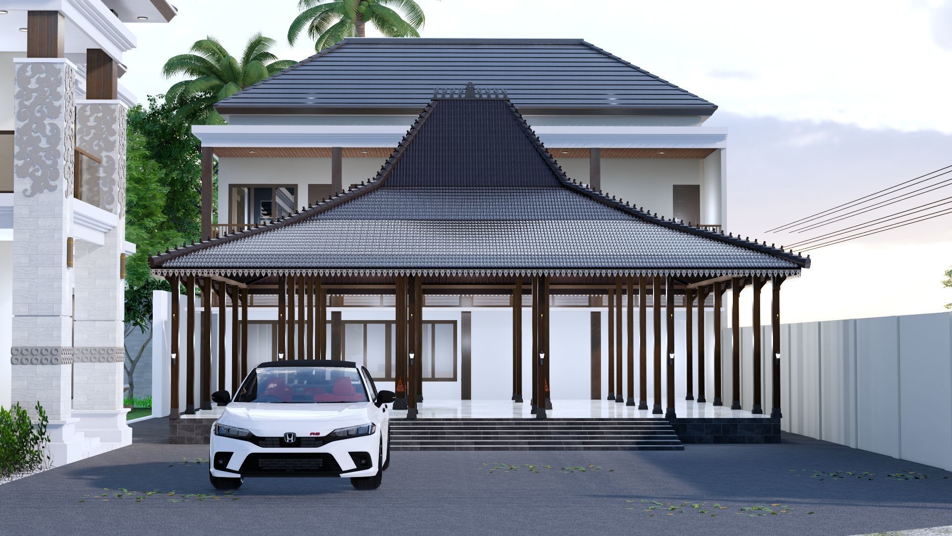 Luxury 2 floor House design with wooden House for reception 3D model_11