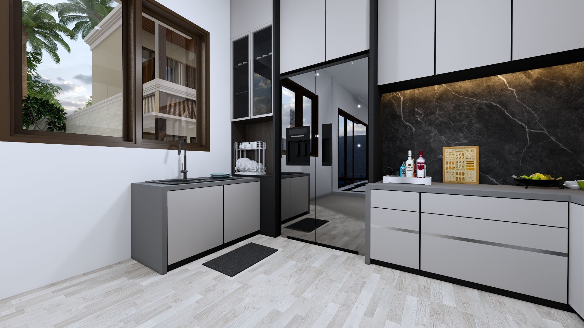 Luxury 2 floor House design with wooden House for reception 3D model_74