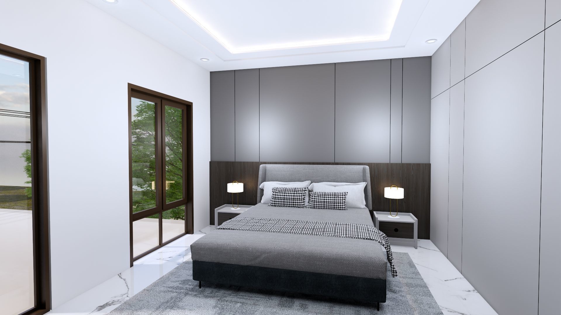 Luxury 2 floor House design with wooden House for reception 3D model_116