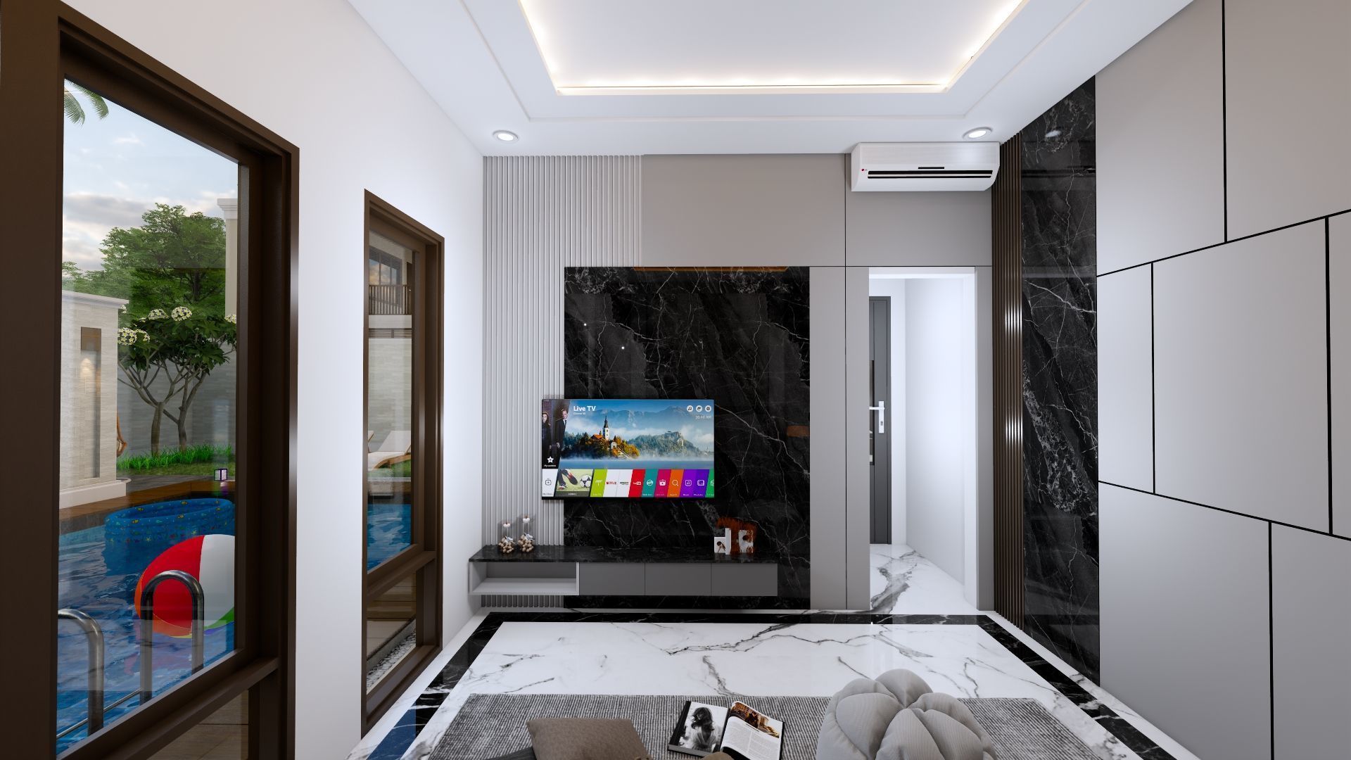 Luxury 2 floor House design with wooden House for reception 3D model_84