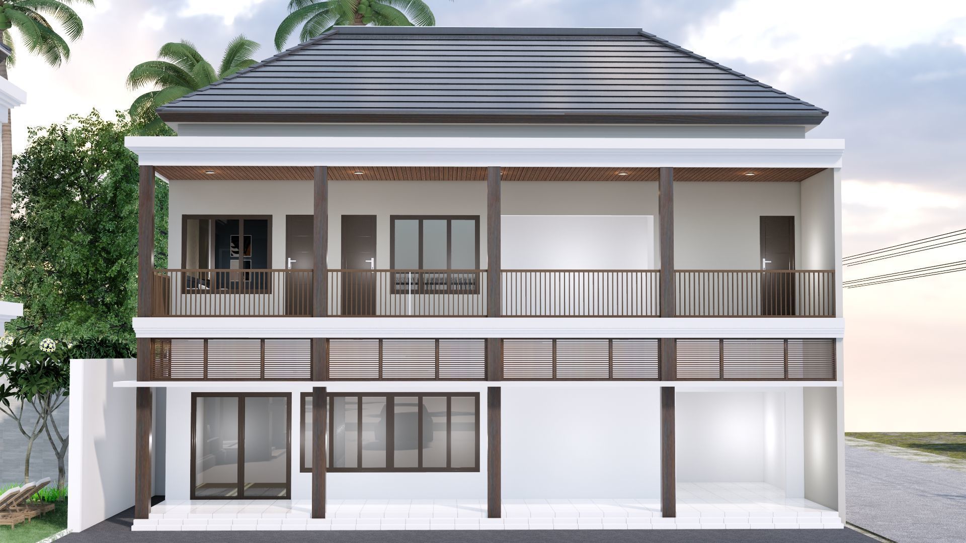 Luxury 2 floor House design with wooden House for reception 3D model_47