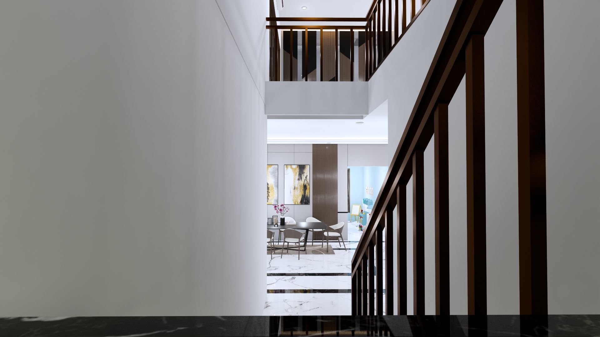 Luxury 2 floor House design with wooden House for reception 3D model_90