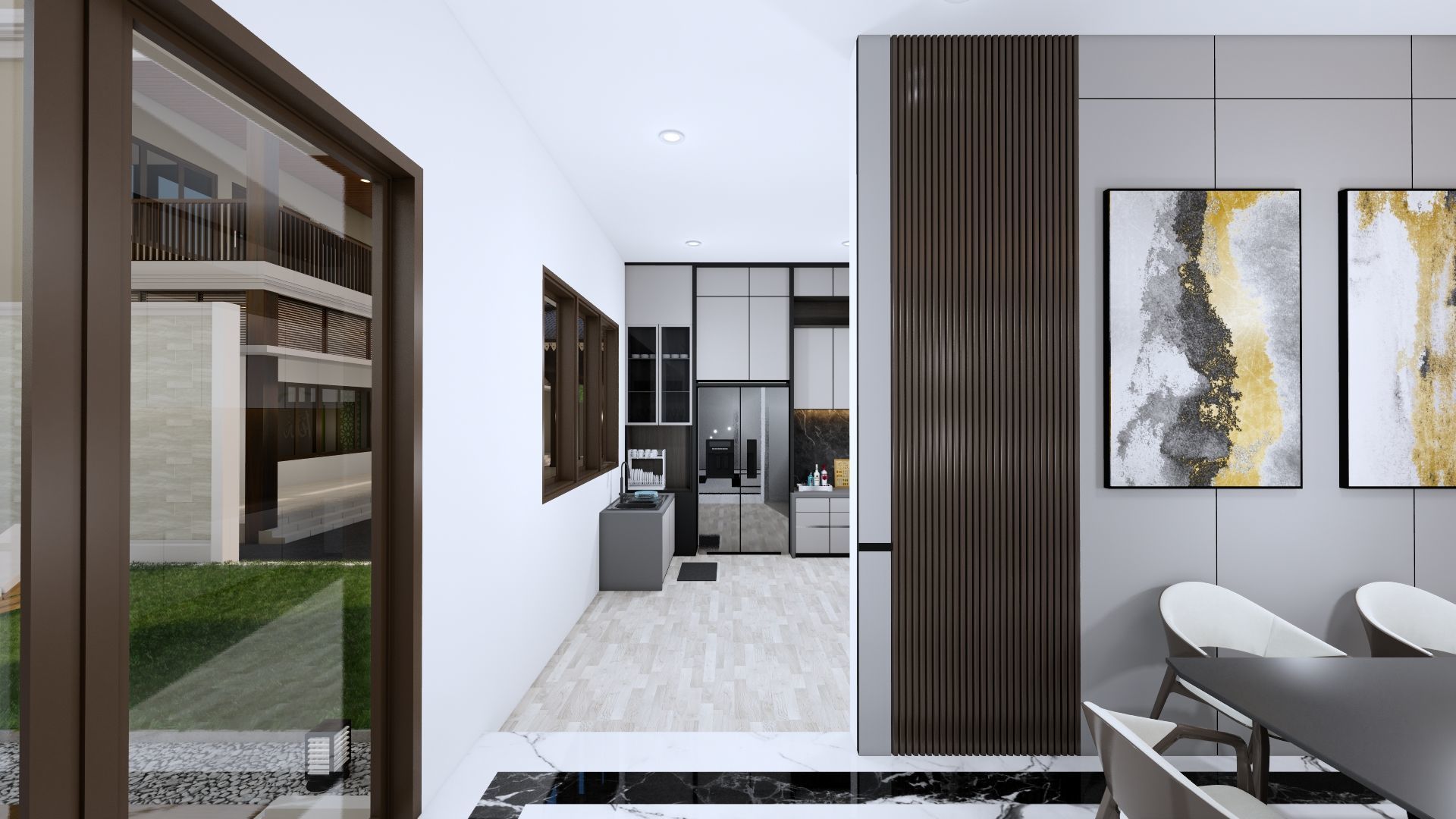 Luxury 2 floor House design with wooden House for reception 3D model_81