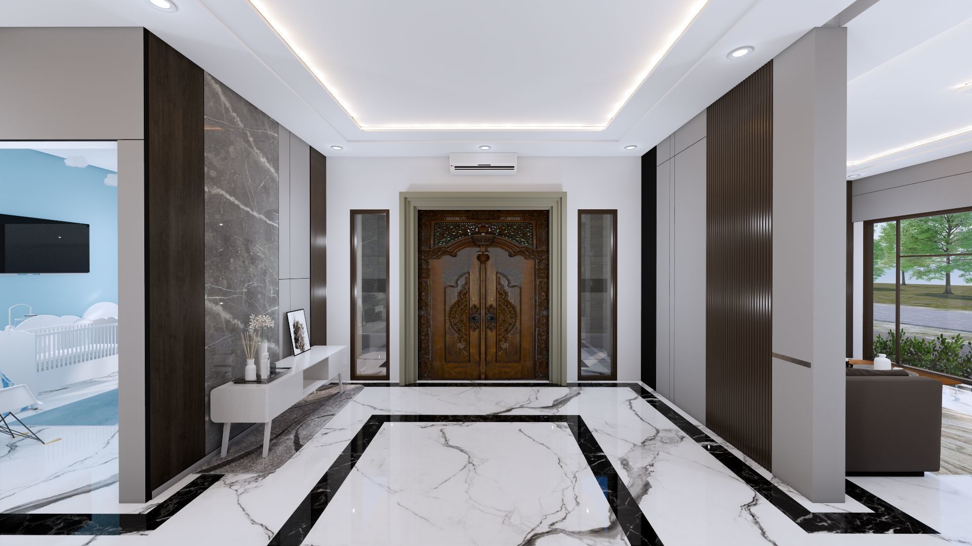 Luxury 2 floor House design with wooden House for reception 3D model_27