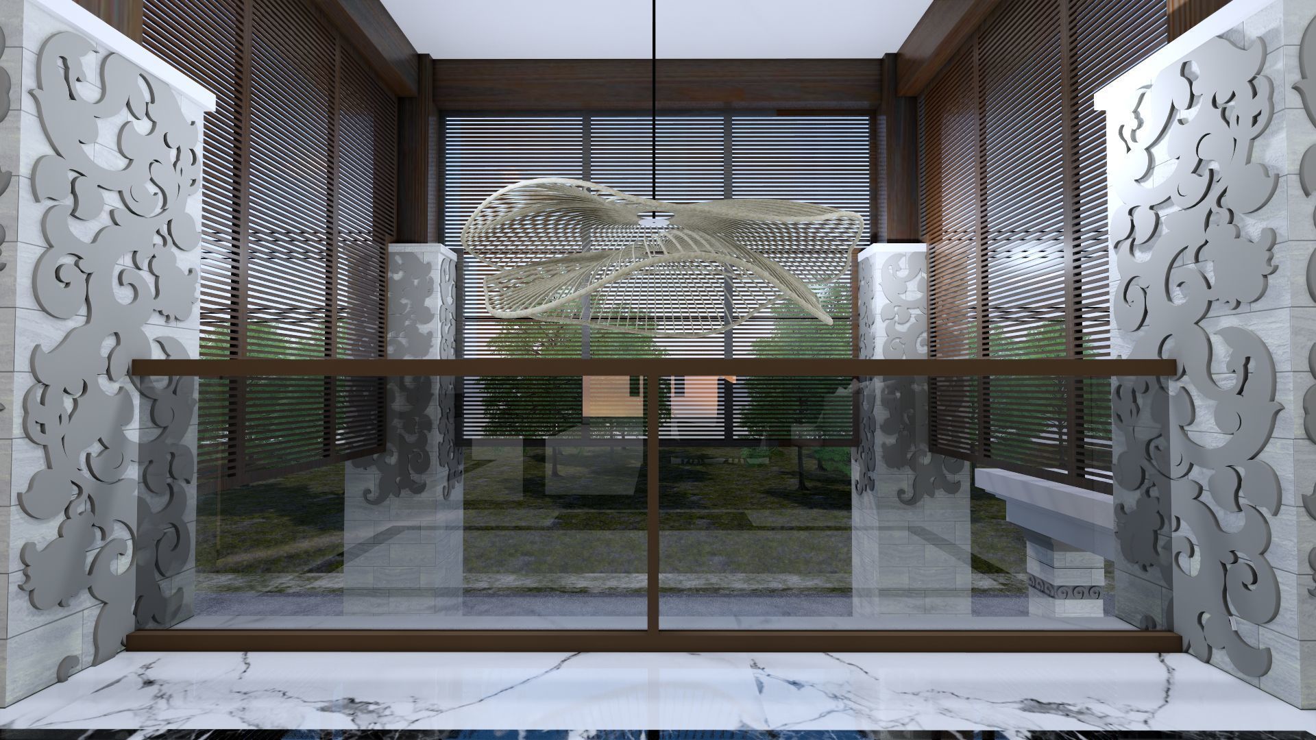 Luxury 2 floor House design with wooden House for reception 3D model_142