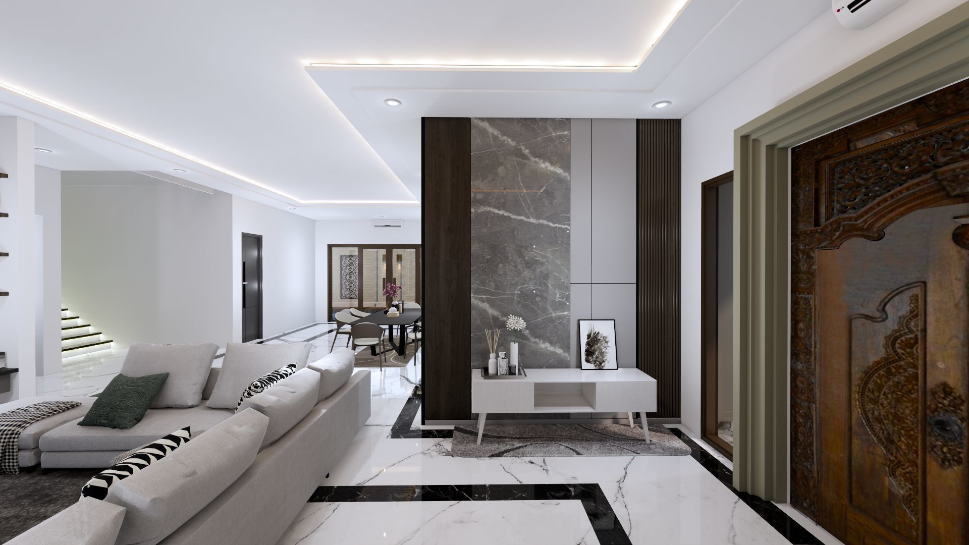 Luxury 2 floor House design with wooden House for reception 3D model_19