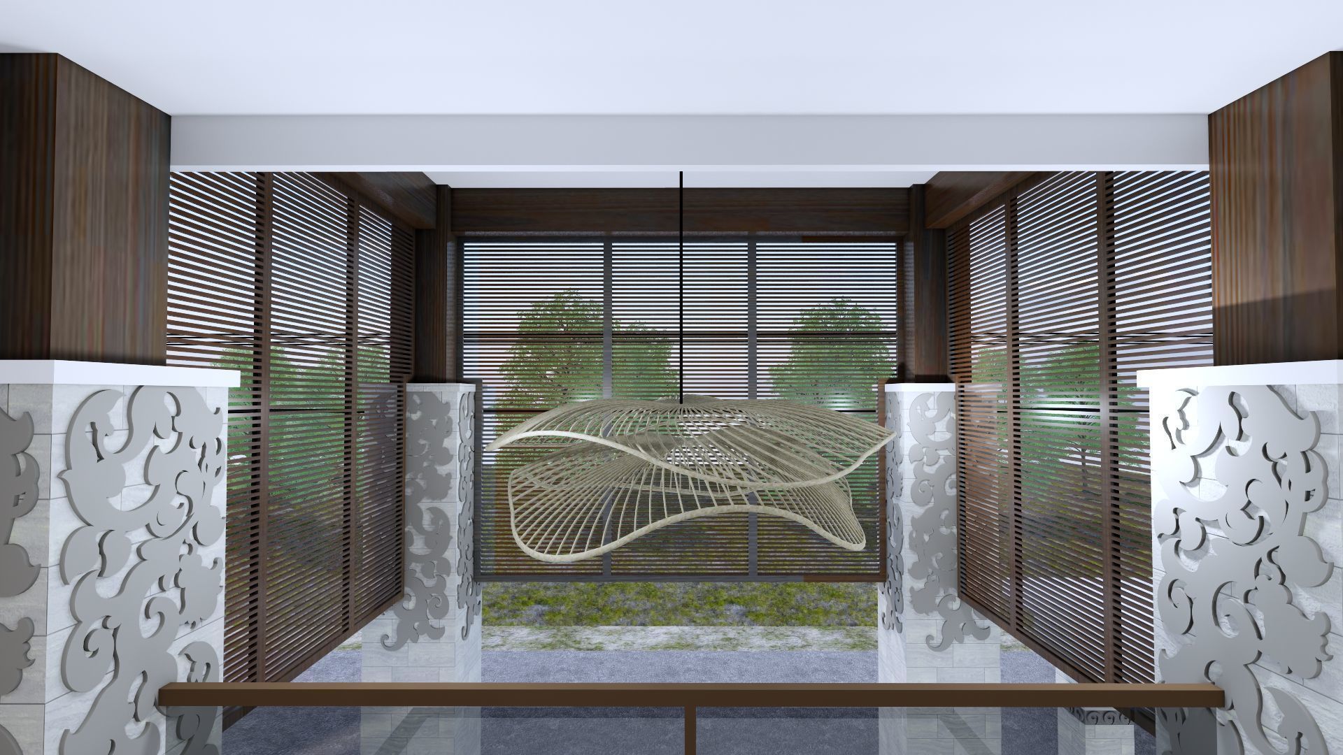 Luxury 2 floor House design with wooden House for reception 3D model_141