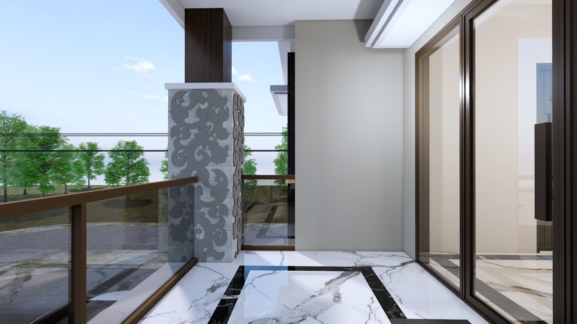 Luxury 2 floor House design with wooden House for reception 3D model_134