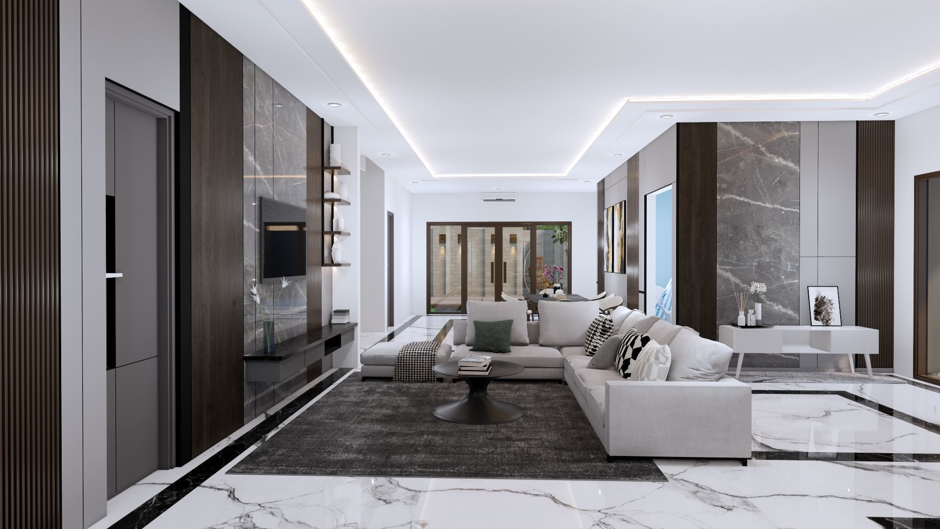 Luxury 2 floor House design with wooden House for reception 3D model_25