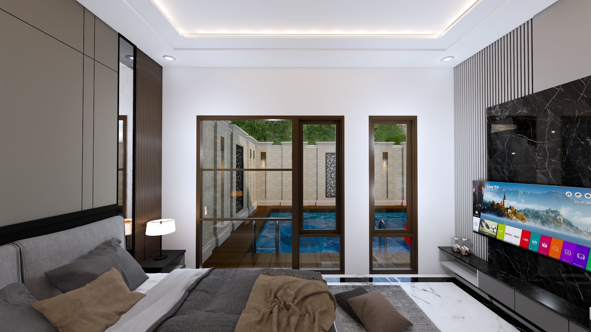 Luxury 2 floor House design with wooden House for reception 3D model_92