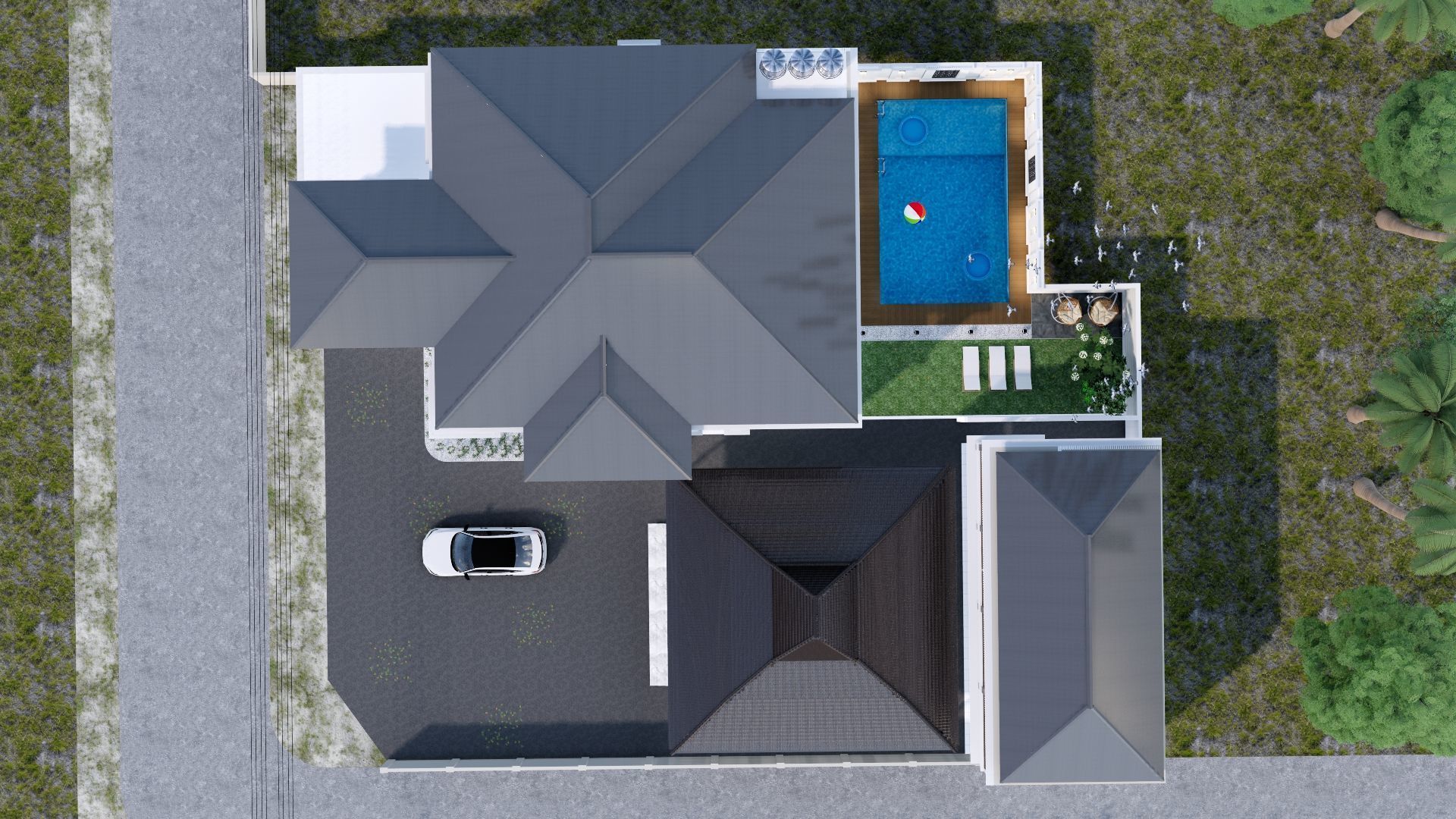 Luxury 2 floor House design with wooden House for reception 3D model_24