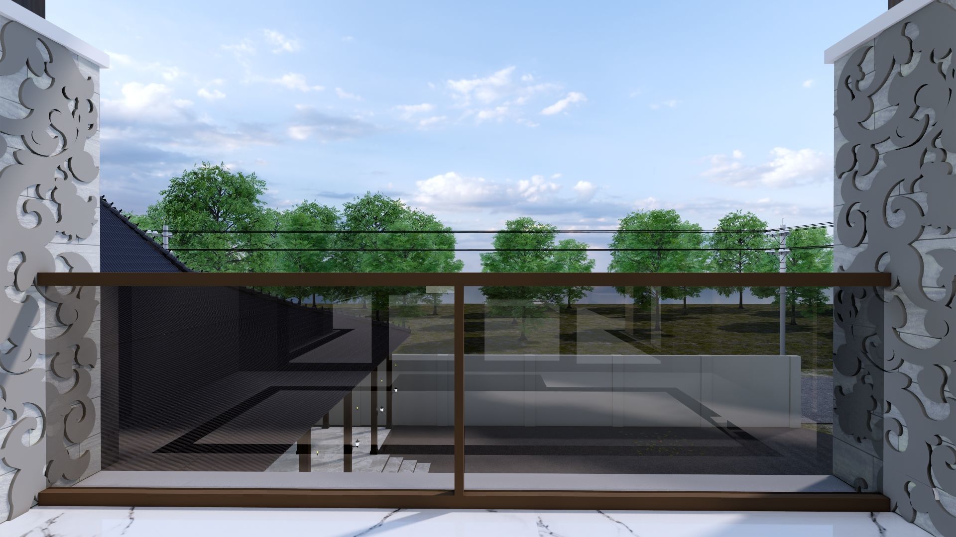 Luxury 2 floor House design with wooden House for reception 3D model_136