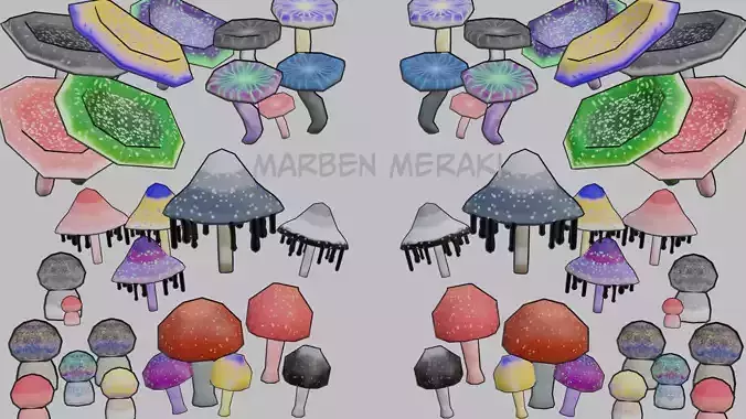 3D Lowpoly Mushrooms 