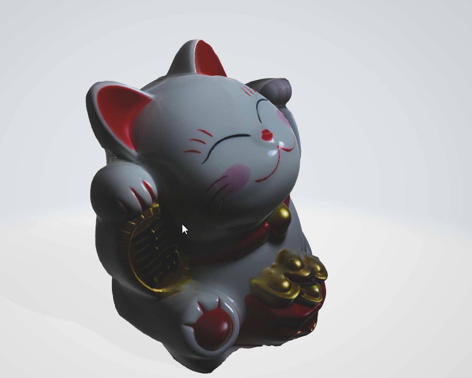 Porcelain Lucky Cat 3D Asset Low-poly 3D model_1