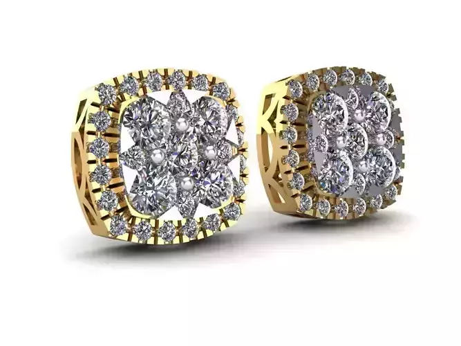 Cushion Shape Preshure Diamond Setting Earring - 8 MM