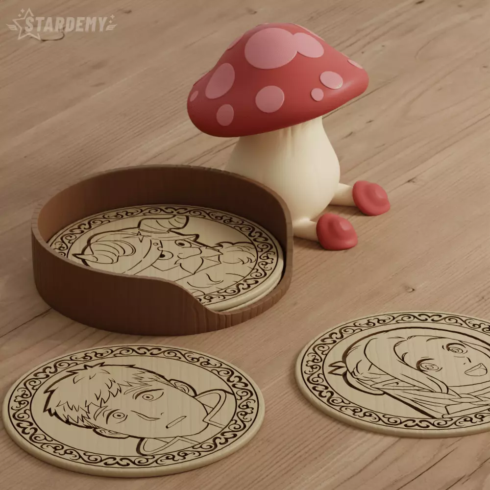 Dungeon Meshi Coaster Set Table Food Drink Mushroom 3D print model_0