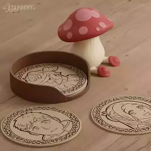 Dungeon Meshi Coaster Set Table Food Drink Mushroom 3D print model Dungeon Meshi Coaster Set Table Food Drink Mushroom 3D print model