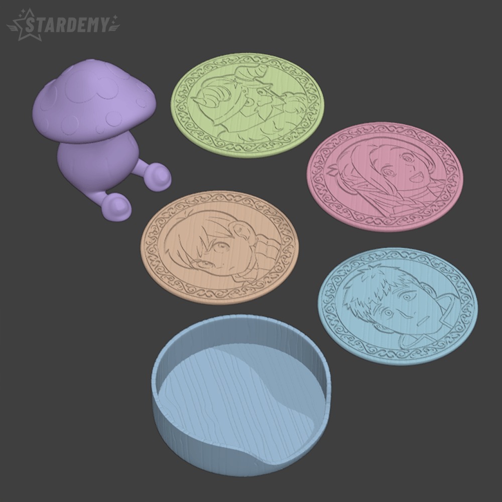 Dungeon Meshi Coaster Set Table Food Drink Mushroom 3D print model_2