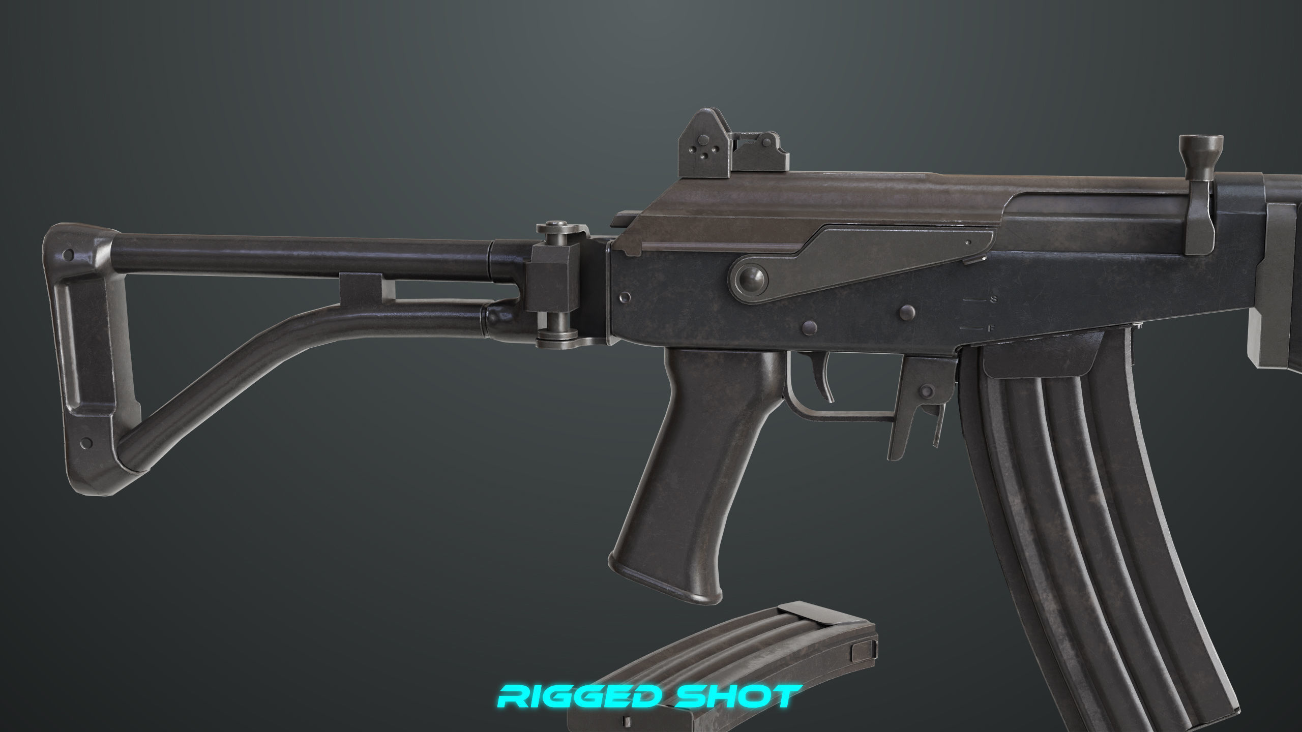 Machine Gun 13 Metal All PBR Unity UE Textures Low-poly 3D model_25