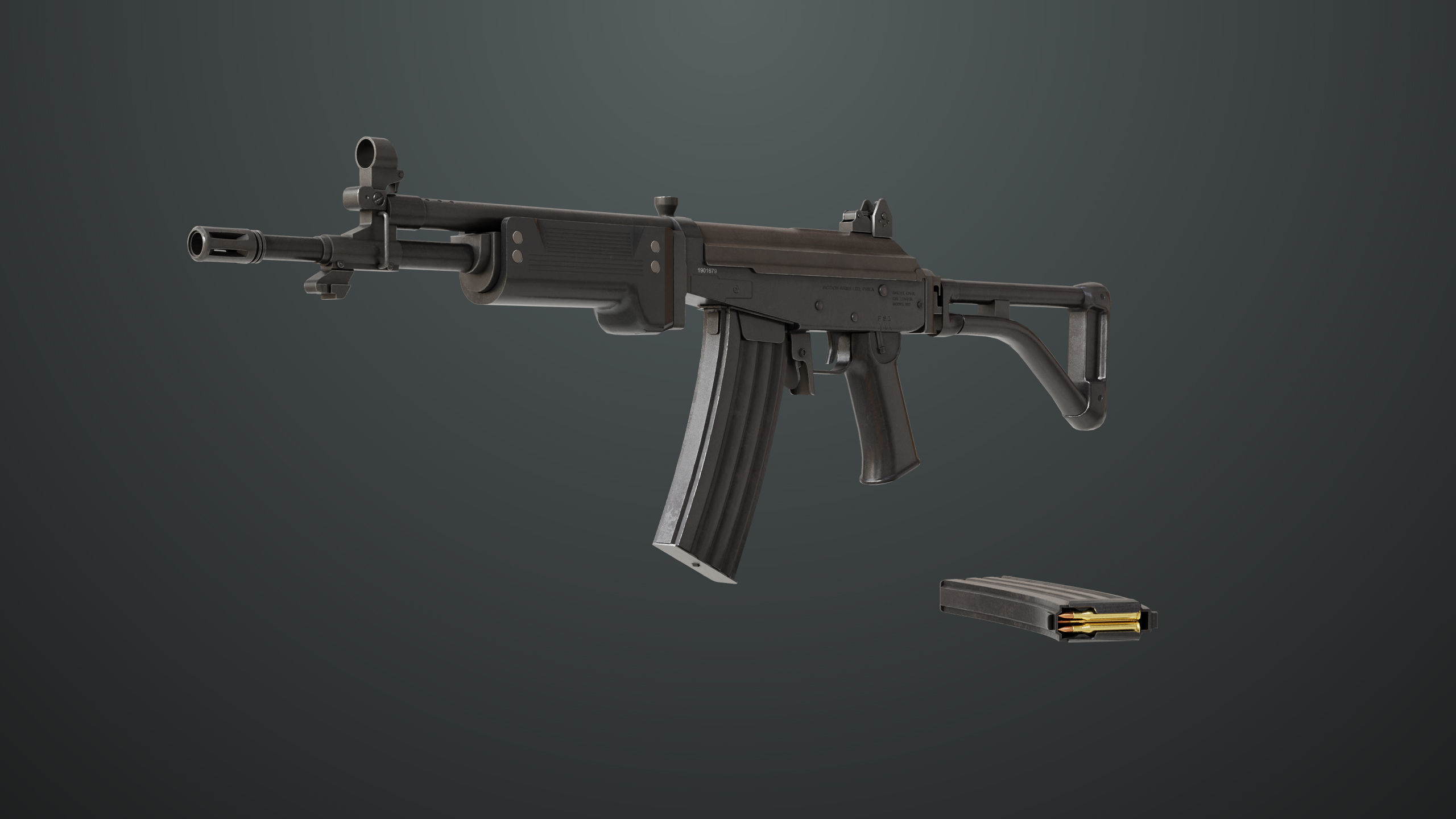 Machine Gun 13 Metal All PBR Unity UE Textures Low-poly 3D model_7