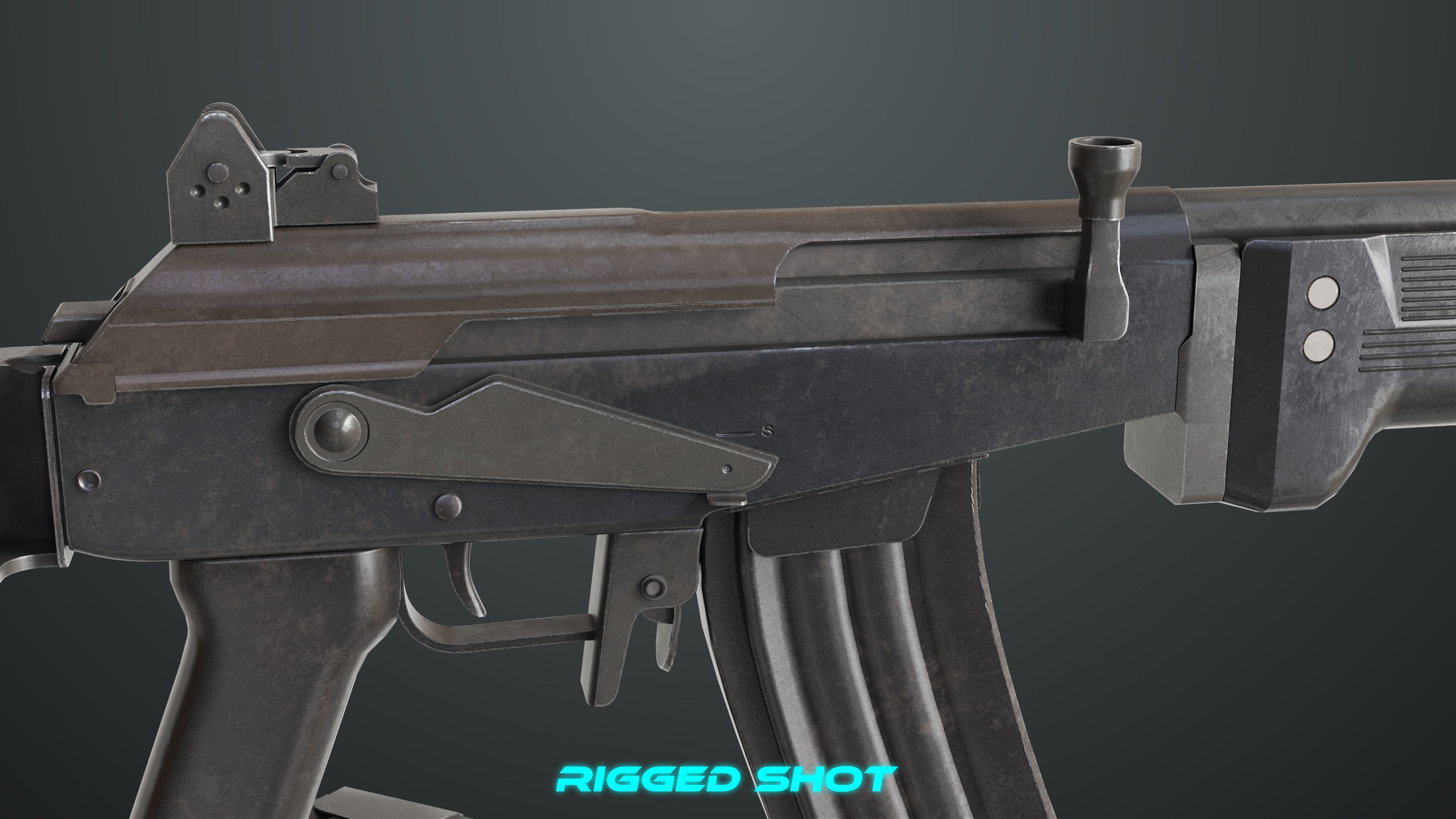 Machine Gun 13 Metal All PBR Unity UE Textures Low-poly 3D model_4