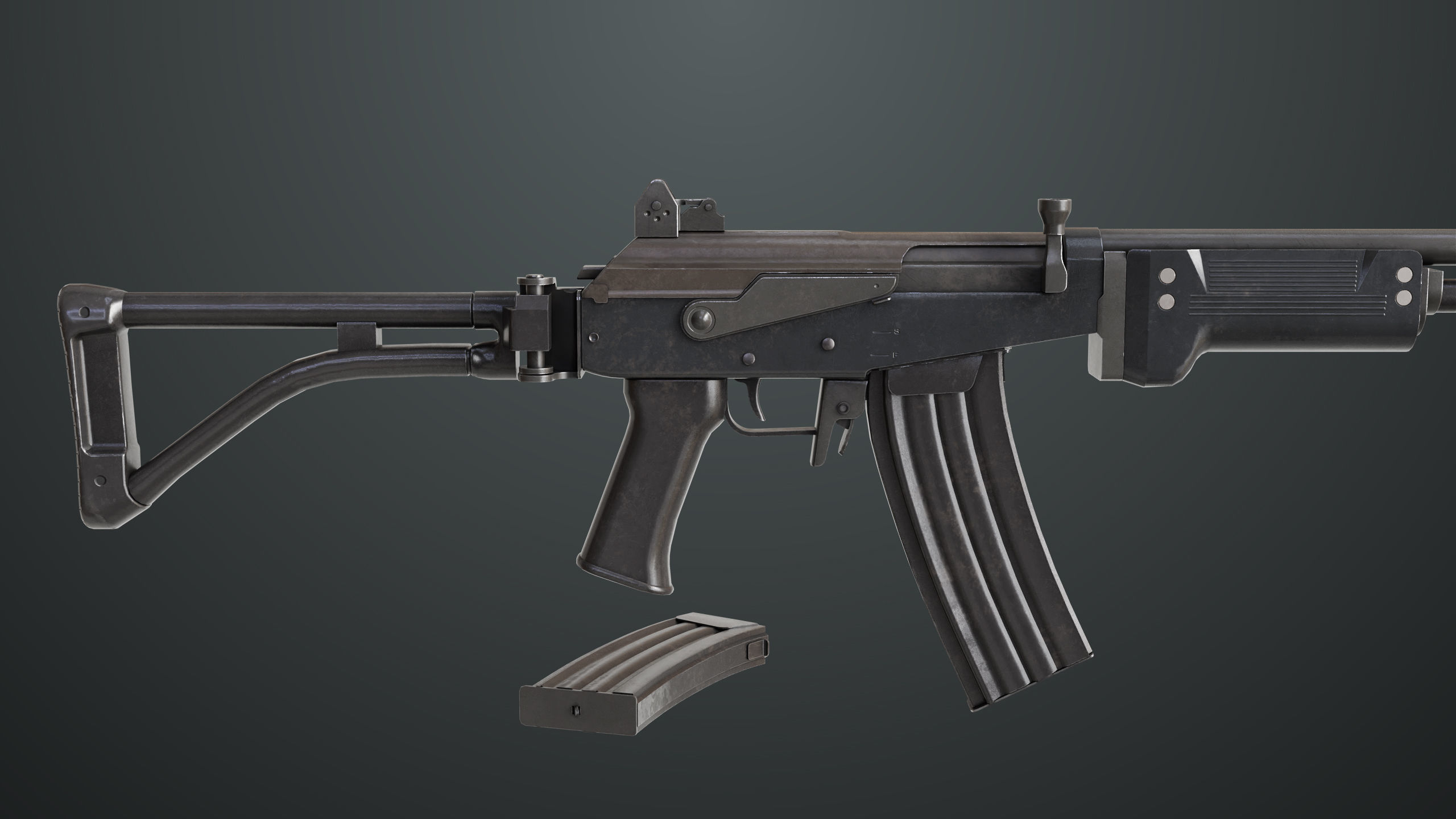 Machine Gun 13 Metal All PBR Unity UE Textures Low-poly 3D model_13