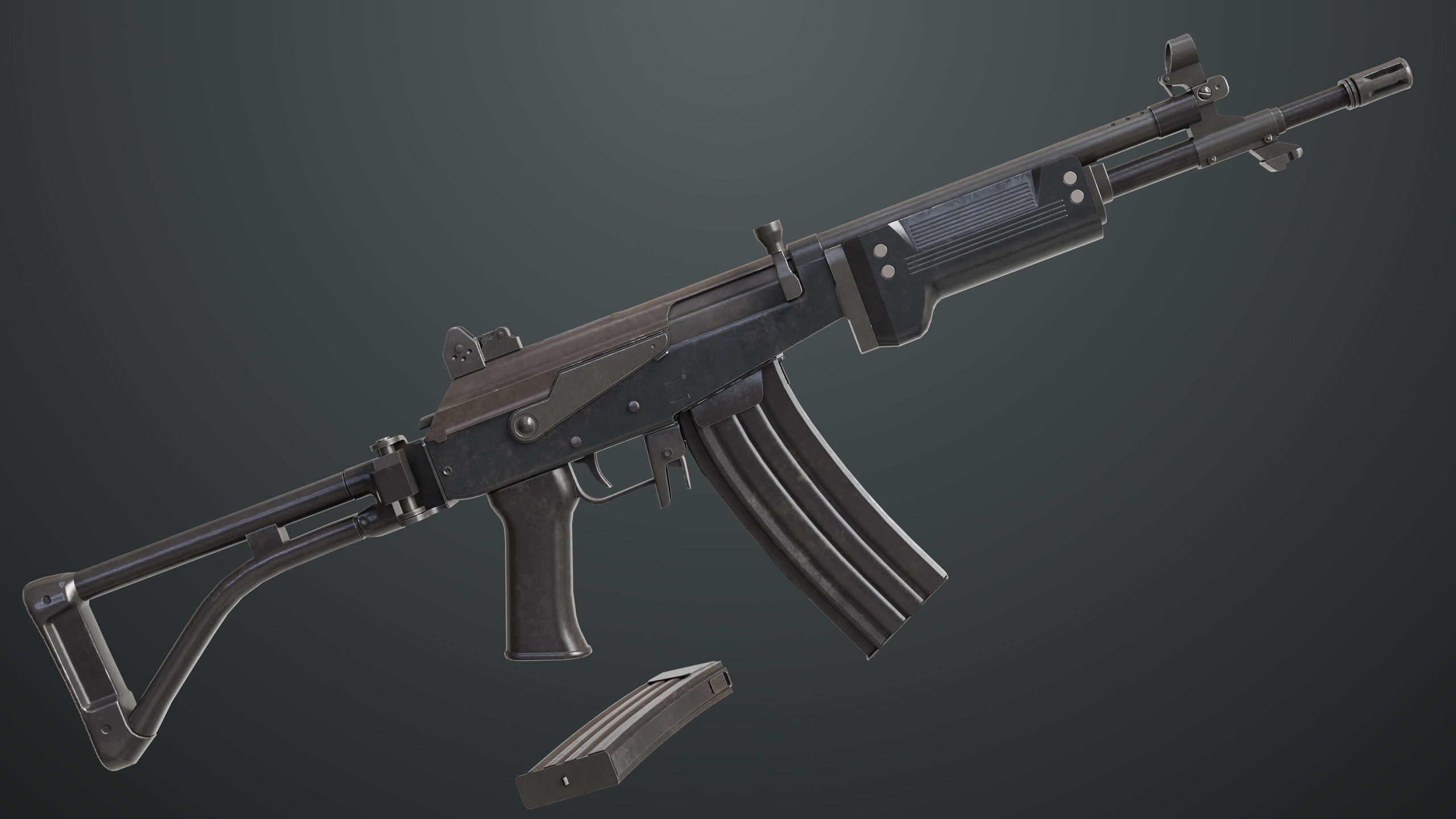 Machine Gun 13 Metal All PBR Unity UE Textures Low-poly 3D model_3