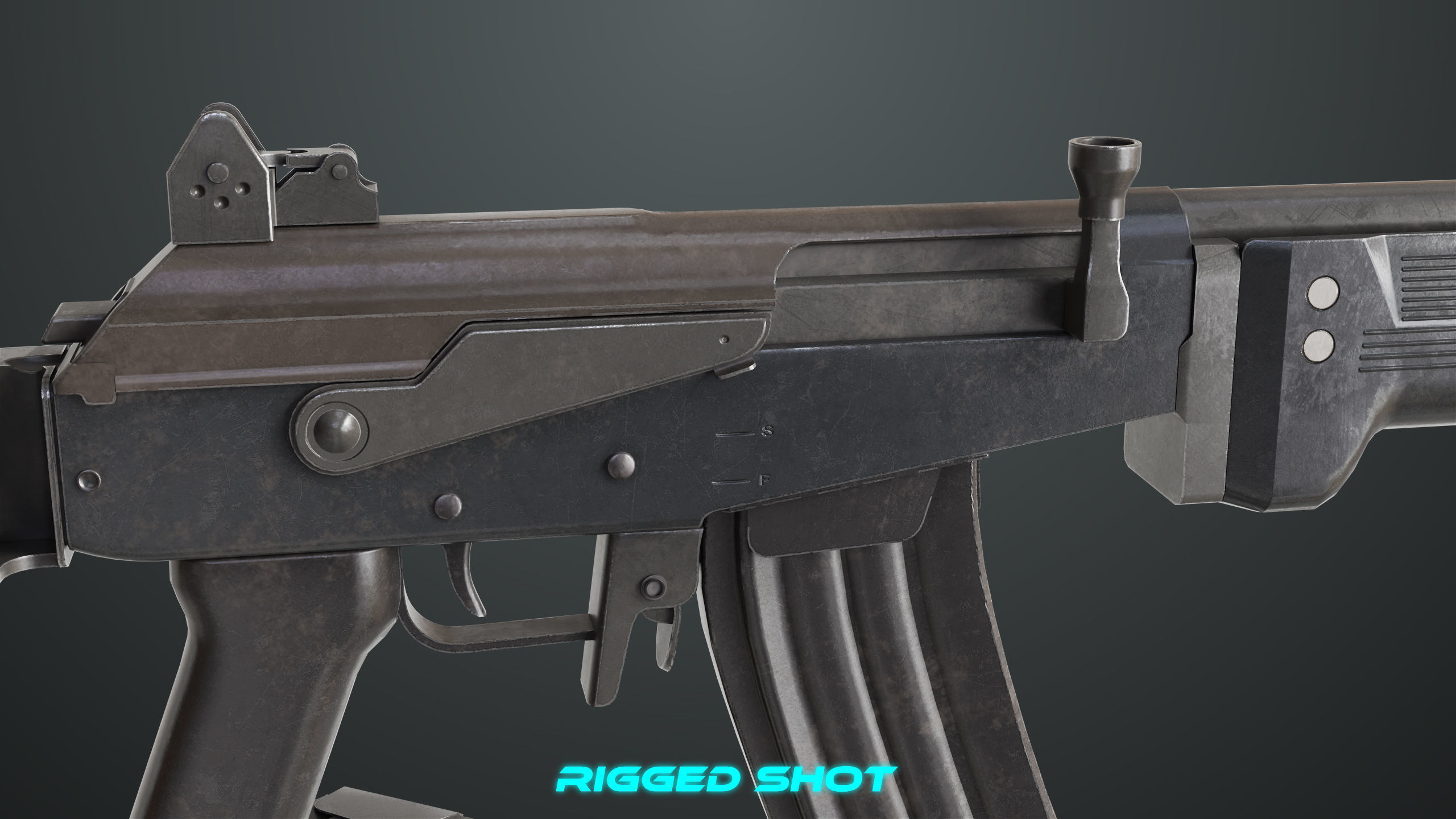 Machine Gun 13 Metal All PBR Unity UE Textures Low-poly 3D model_17