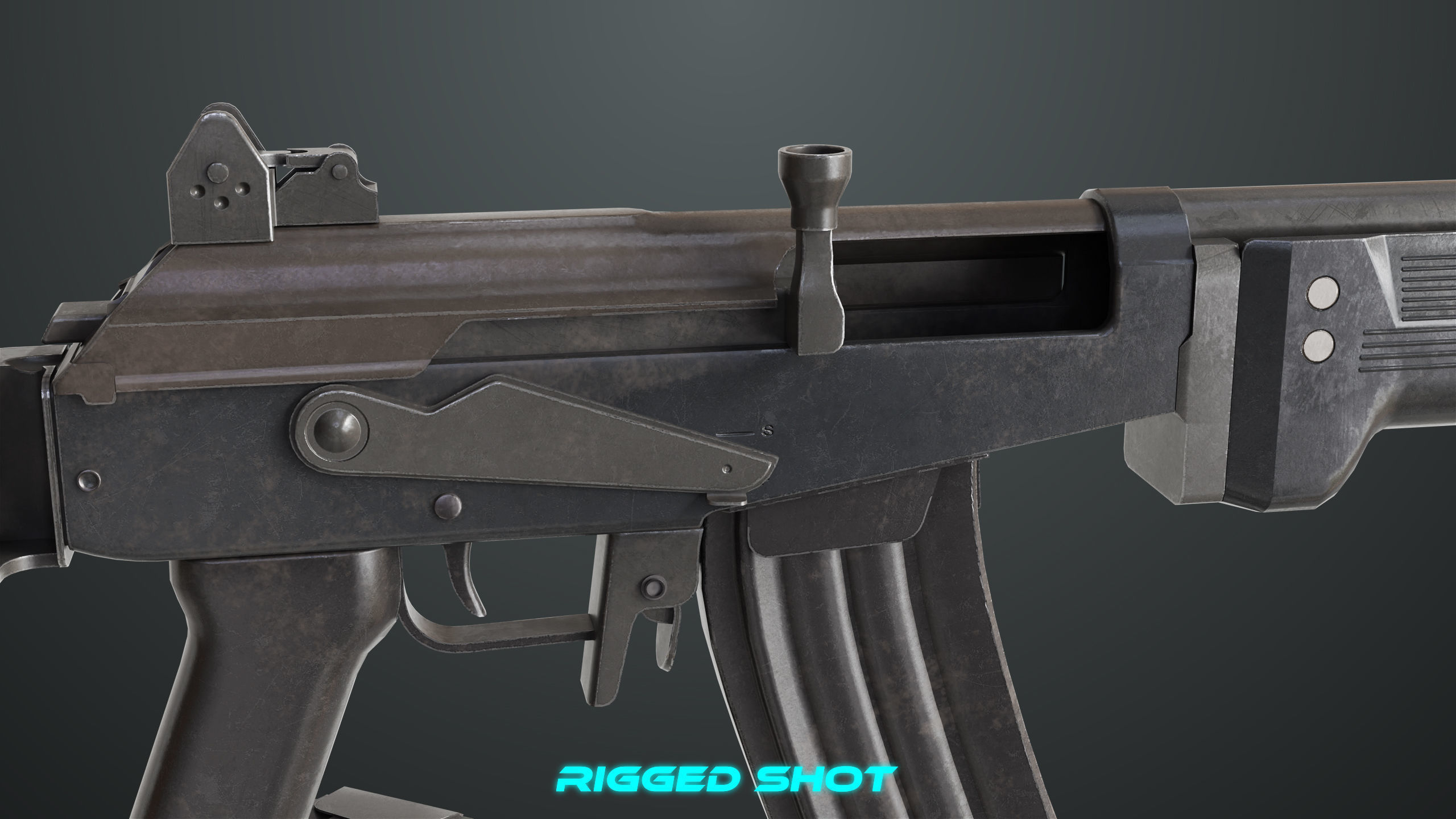 Machine Gun 13 Metal All PBR Unity UE Textures Low-poly 3D model_5