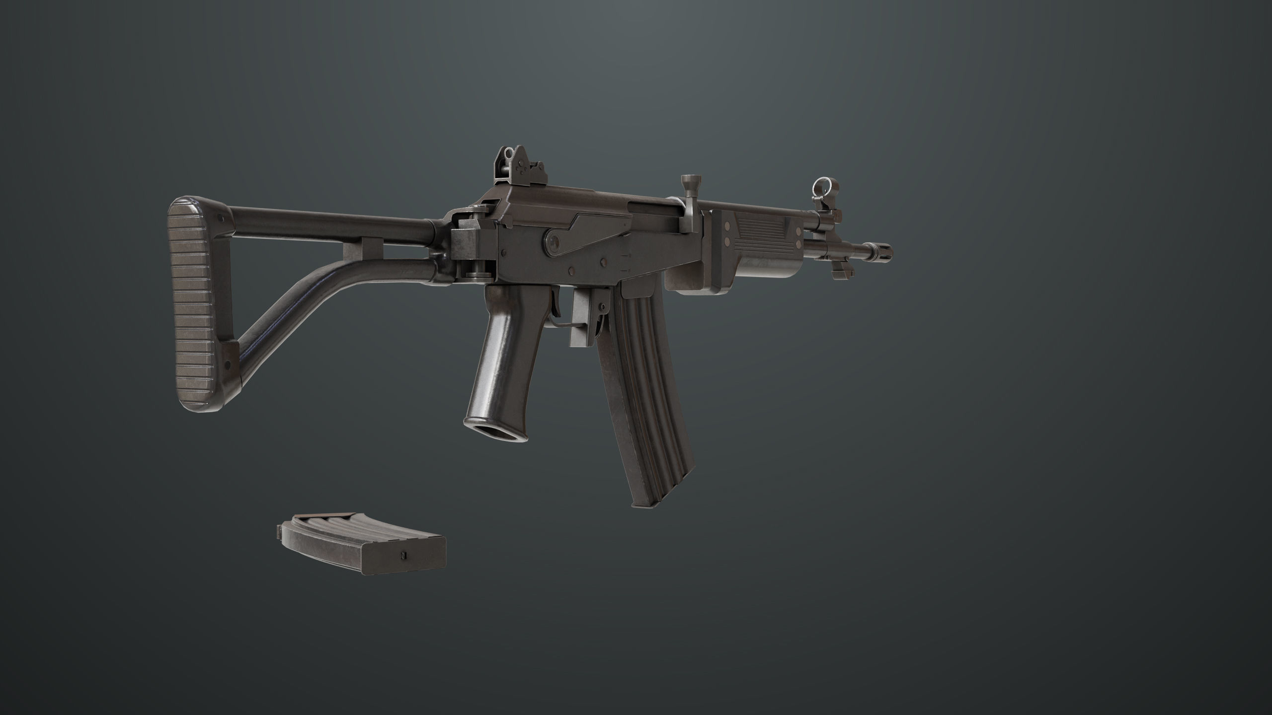 Machine Gun 13 Metal All PBR Unity UE Textures Low-poly 3D model_9