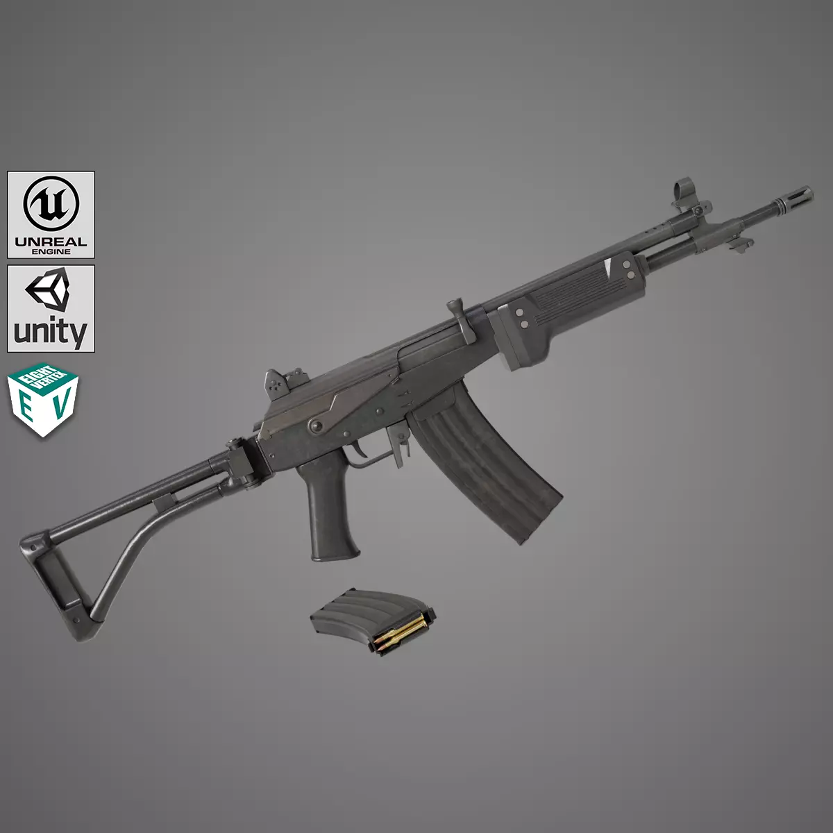 Machine Gun 13 Metal All PBR Unity UE Textures Low-poly 3D model_0