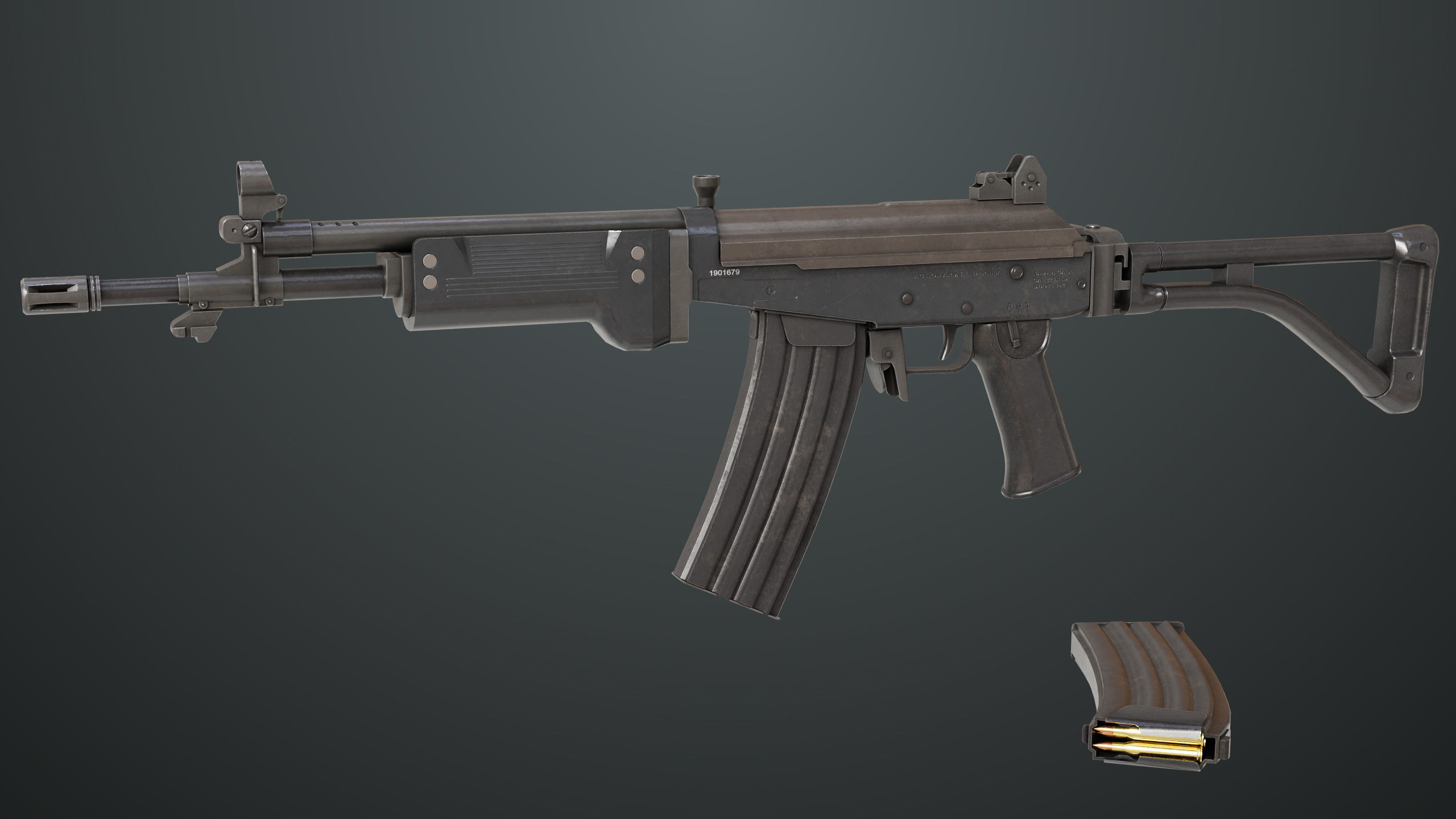 Machine Gun 13 Metal All PBR Unity UE Textures Low-poly 3D model_1