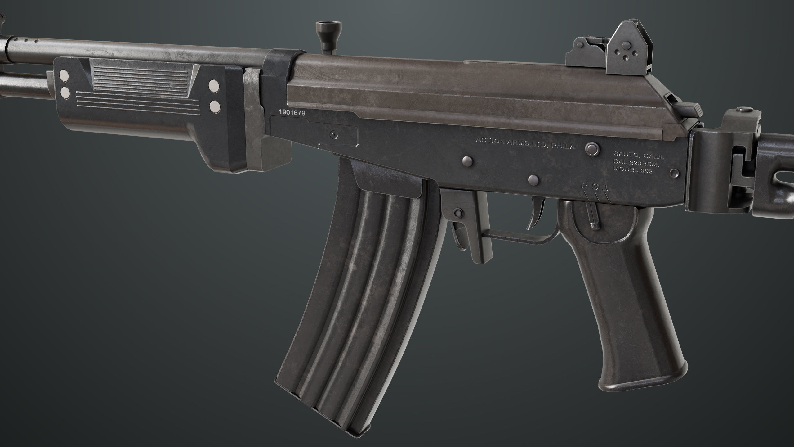 Machine Gun 13 Metal All PBR Unity UE Textures Low-poly 3D model_14