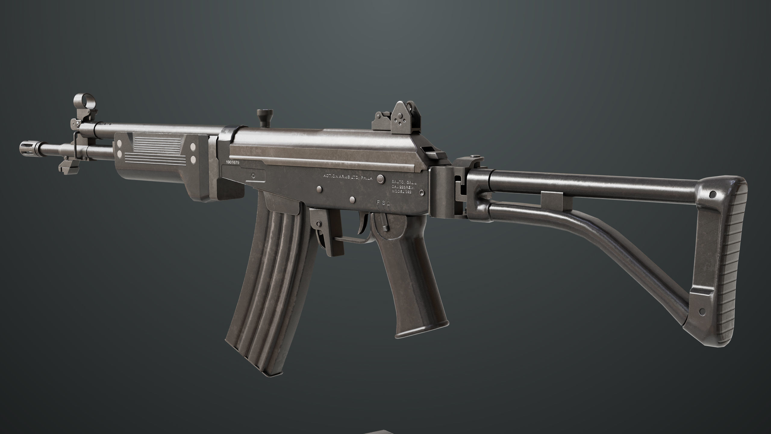 Machine Gun 13 Metal All PBR Unity UE Textures Low-poly 3D model_11