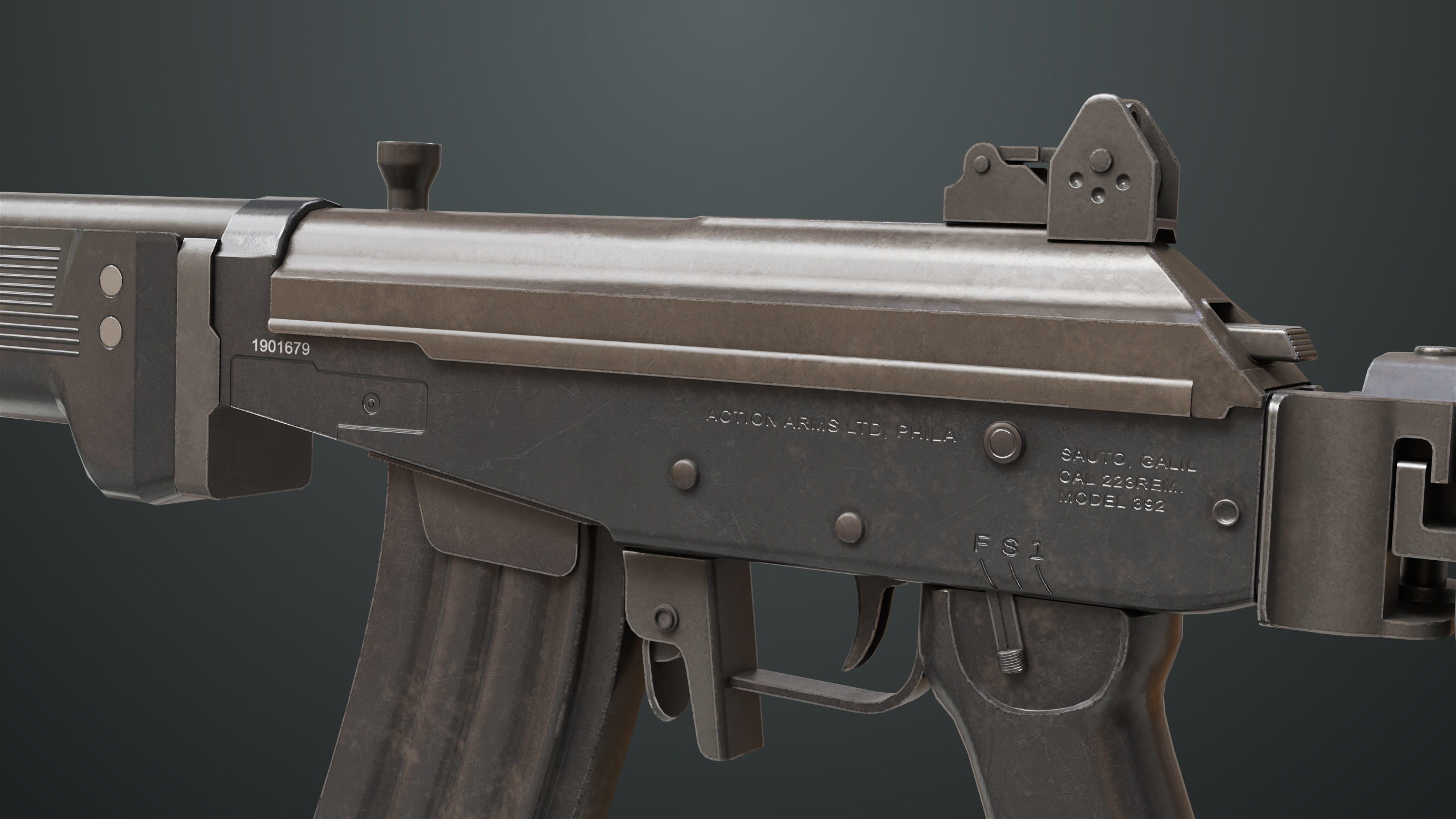 Machine Gun 13 Metal All PBR Unity UE Textures Low-poly 3D model_29