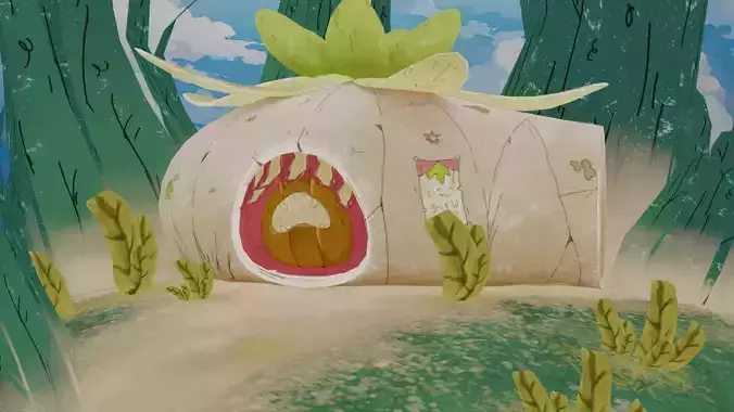 Cartoon Coccon forest 3d scene 