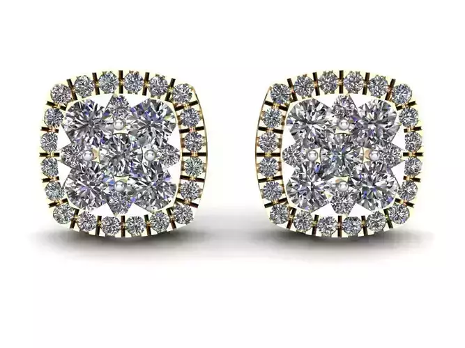Cushion Shape Preshure Setting Diamond Earring - 10 MM