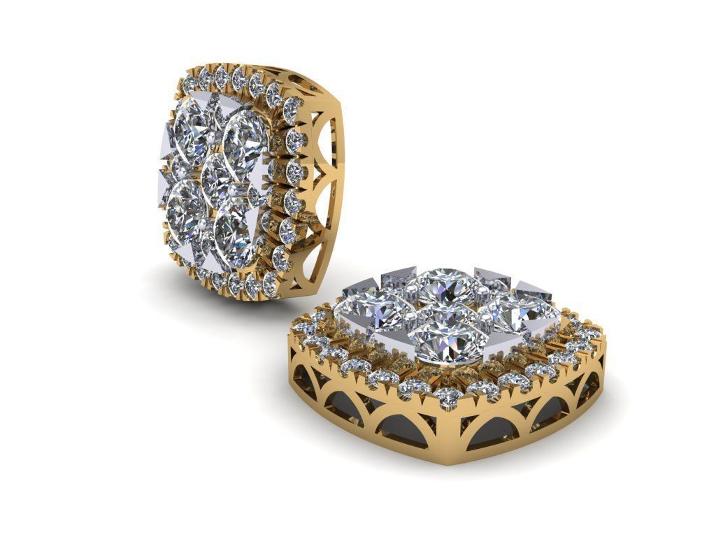 Cushion Shape Preshure Setting Diamond Earring - 12 MM 3D print model_5