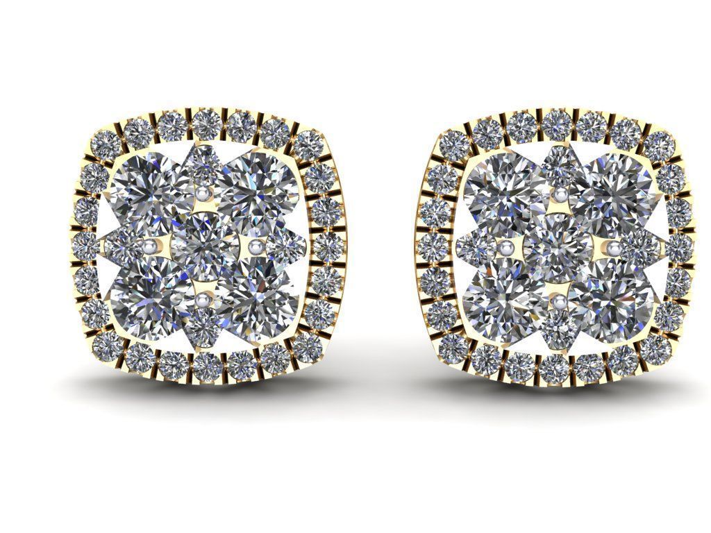 Cushion Shape Preshure Setting Diamond Earring - 12 MM 3D print model_2