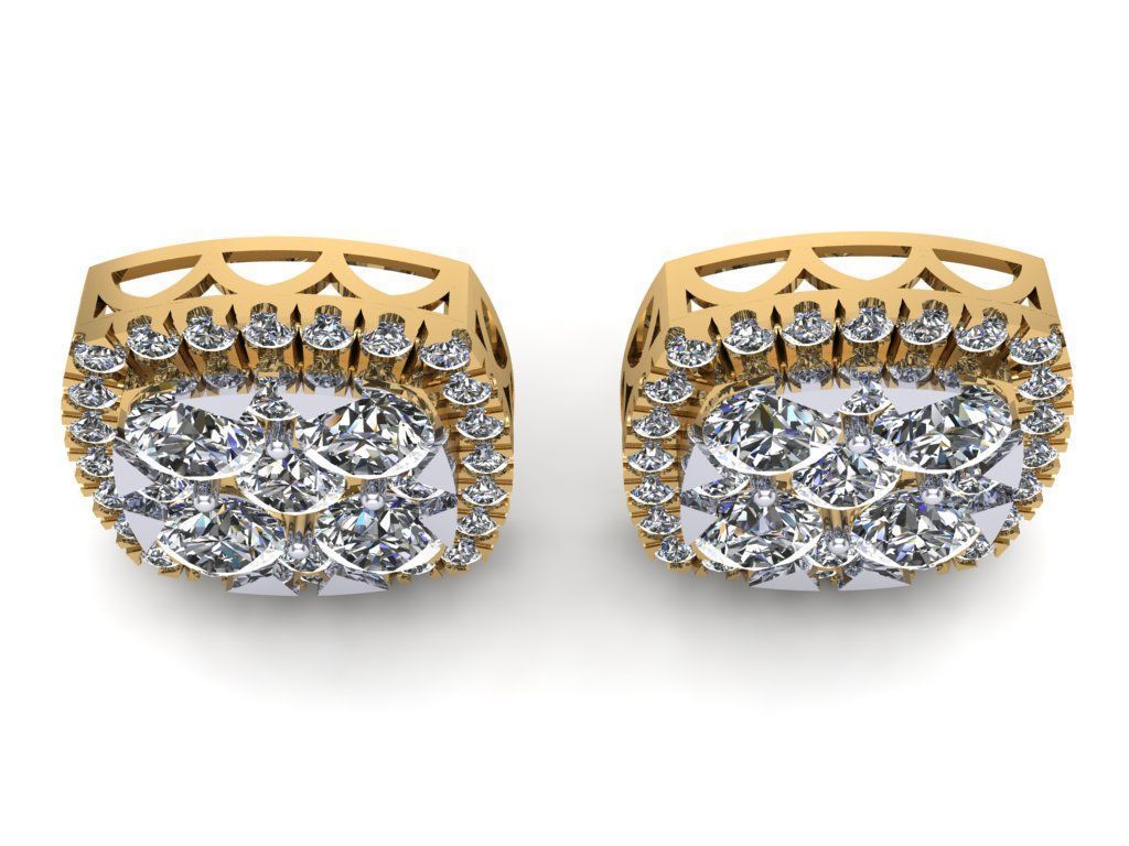 Cushion Shape Preshure Setting Diamond Earring - 12 MM 3D print model_3