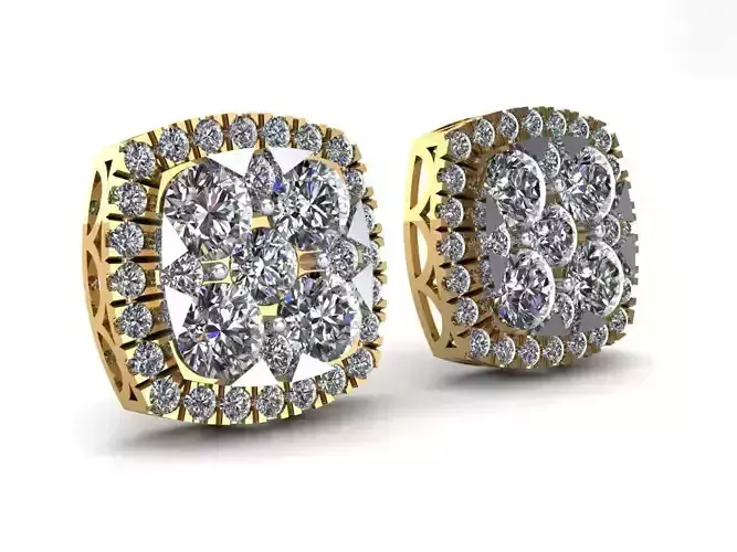 Cushion Shape Preshure Setting Diamond Earring - 12 MM